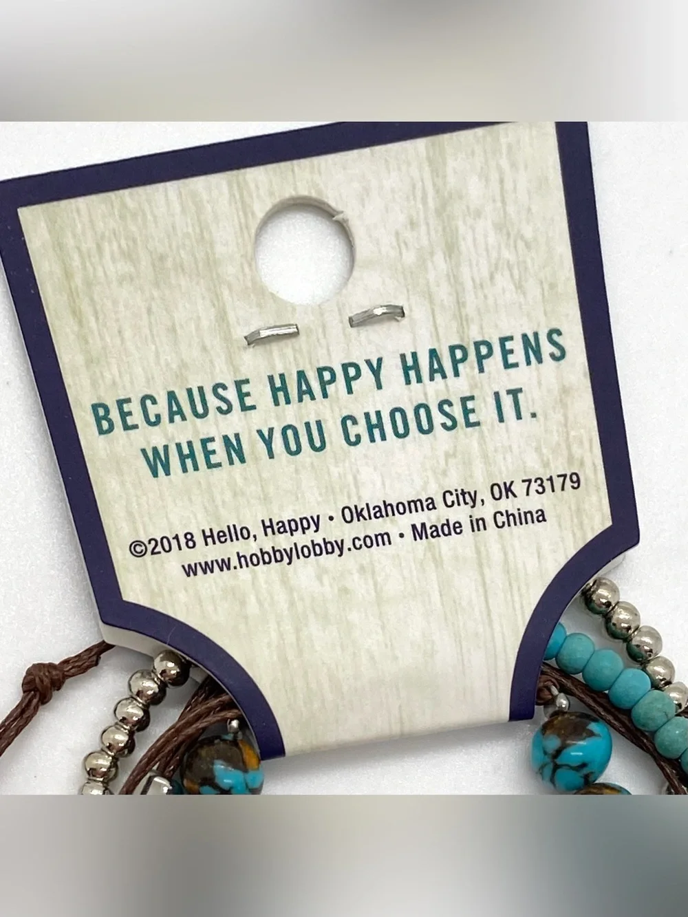 Hello Happy Turquoise Blue Brown Beaded Bracelet Boho Fall Festival Southwestern
